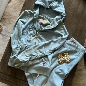 twisted heart embellished baby blue jumpsuit *RARE*